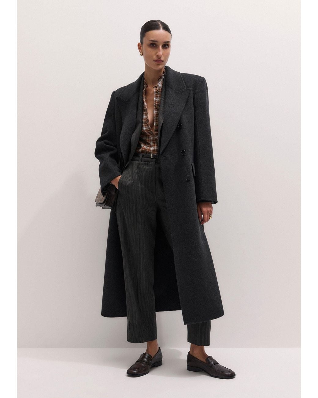 ME+EM Black Oversized Coat Dark Charcoal Melange
