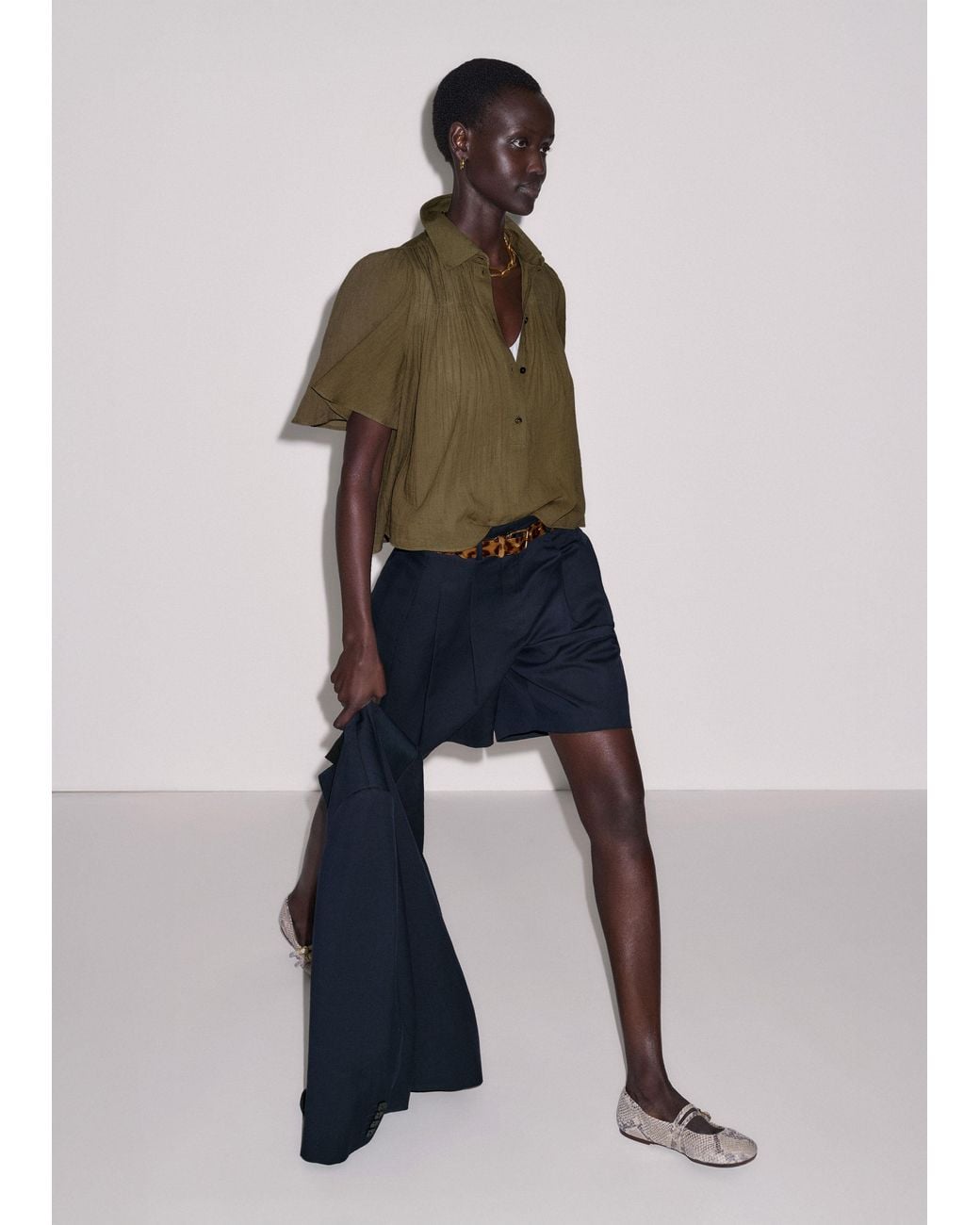 ME+EM Multicolor Cotton Swing Short Sleeve Blouse