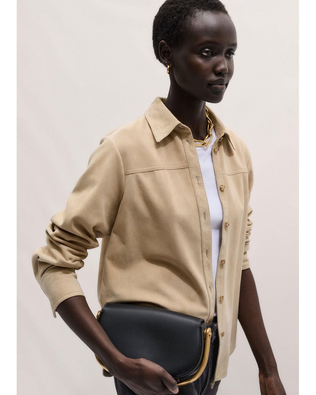 ME+EM Multicolor Luxe Suede Straight Shirt