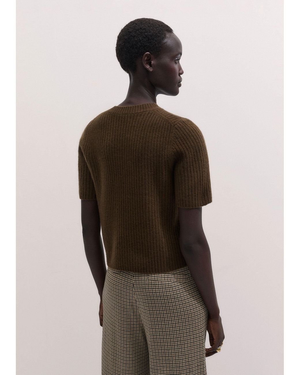 ME+EM Brown Merino Rib Straight Knit Tee
