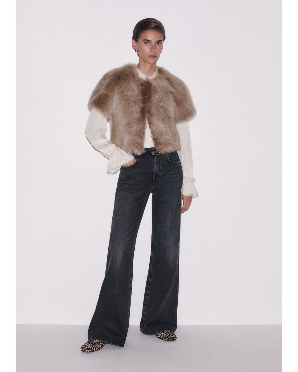 ME+EM Brown Crop Shearling Jacket