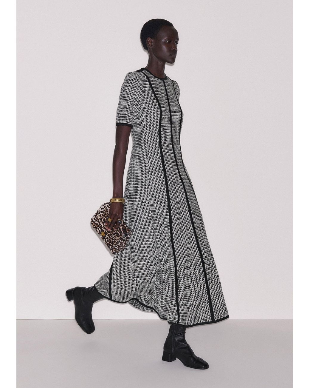 ME+EM Gray Panelled Fit And Flare Maxi Dress-Light Cream