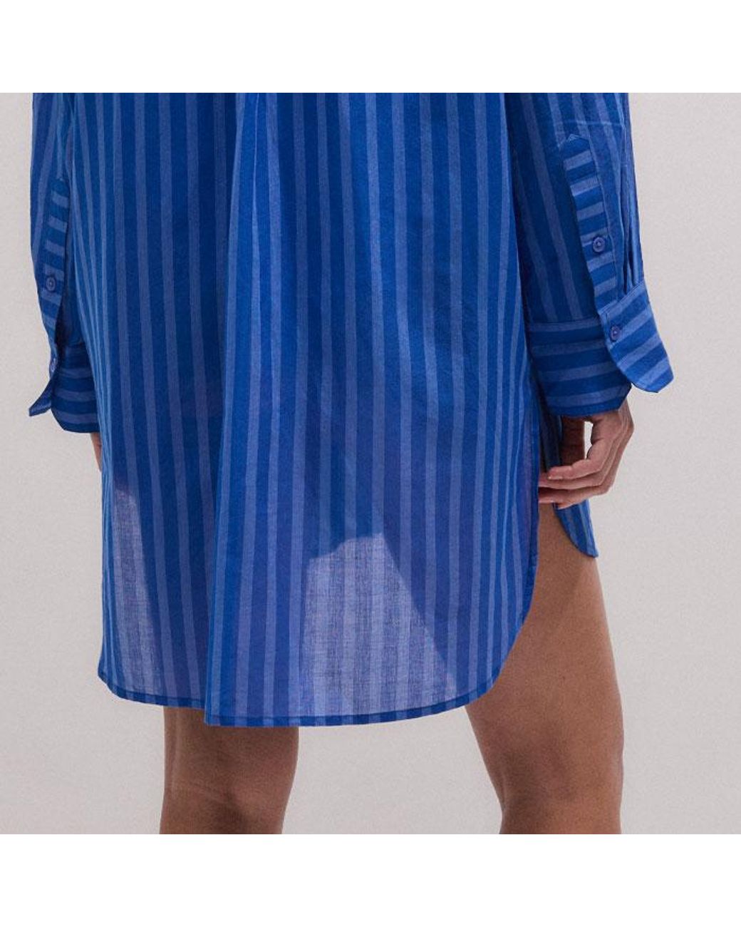ME+EM Blue Cotton Voile Striped Beach Shirt Intense-Sky