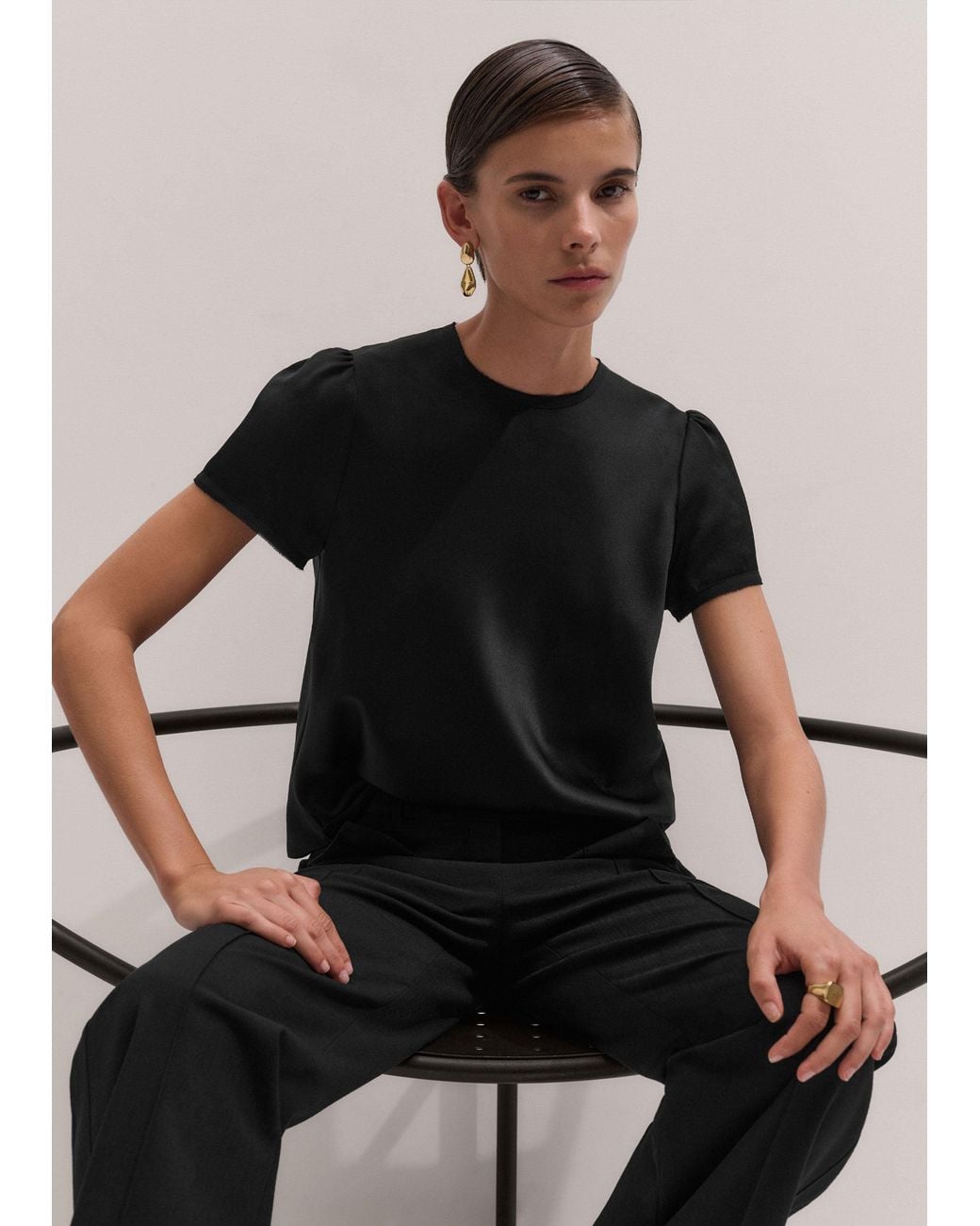 ME+EM Black Silk Satin Baby Tee