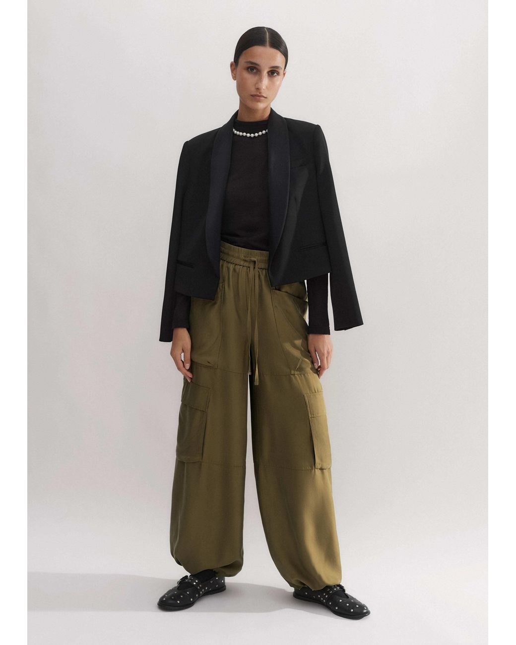 ME+EM Multicolor Washed Silk Parachute Trouser