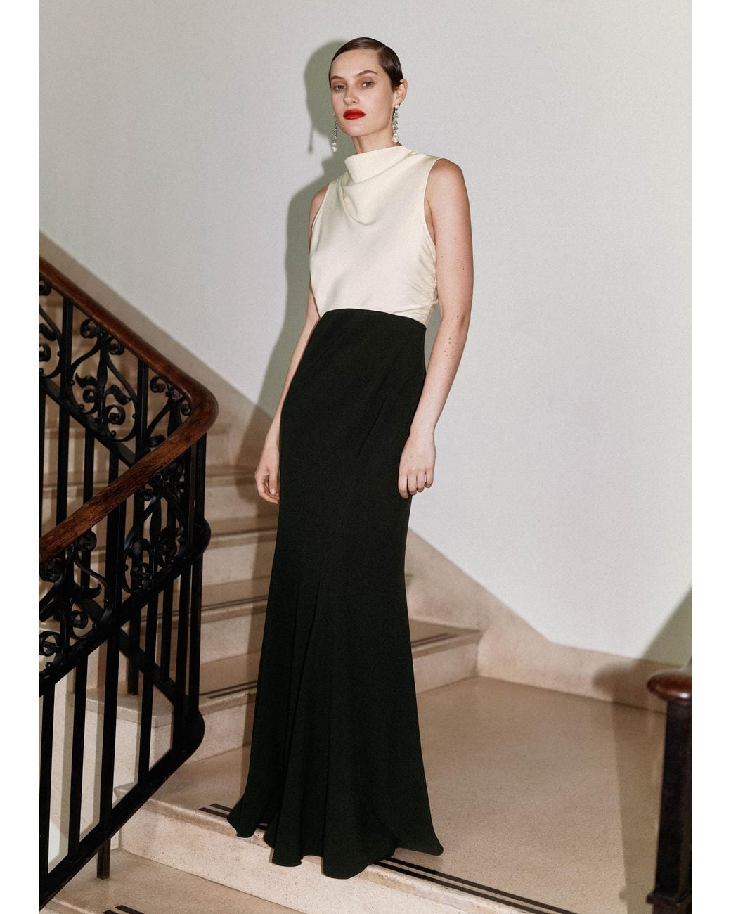 ME+EM Satin Draped Colourblock Full Length Dress | Lyst