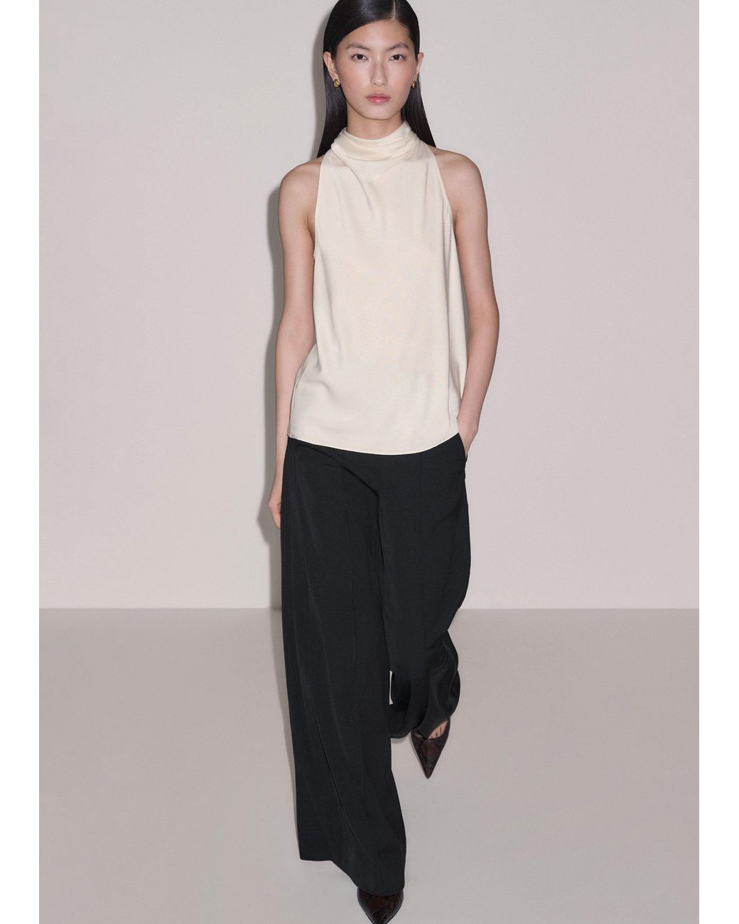 ME+EM Natural Cowl Neck Top