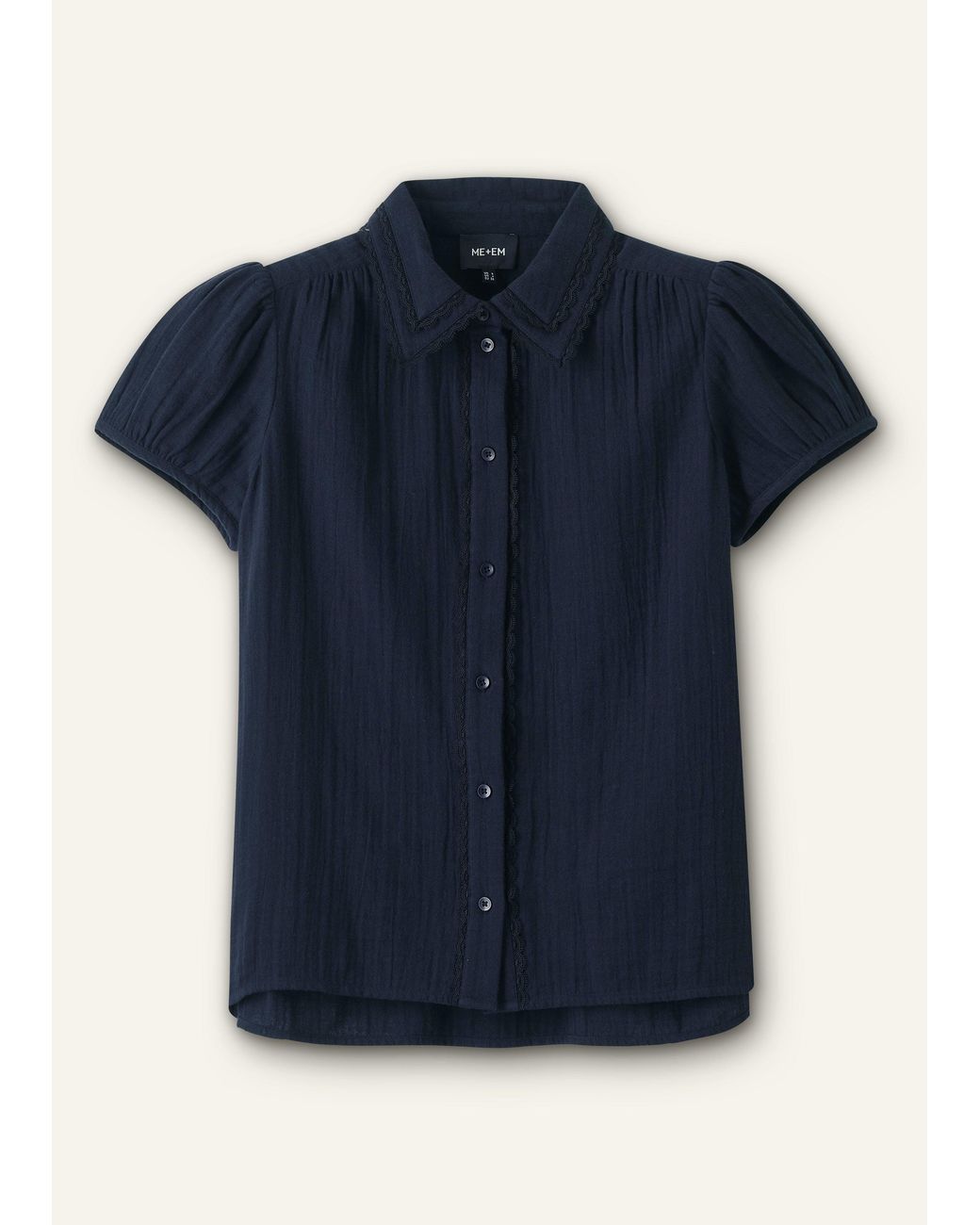 ME+EM Blue Cheesecloth Cap-Sleeve Blouse