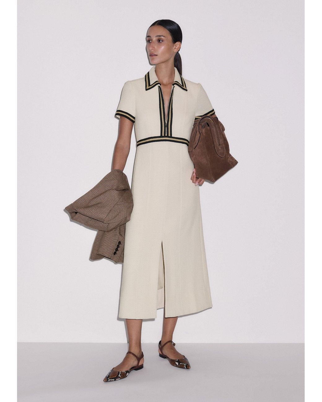 ME+EM Natural Fit And Flare Textured Midi Dress