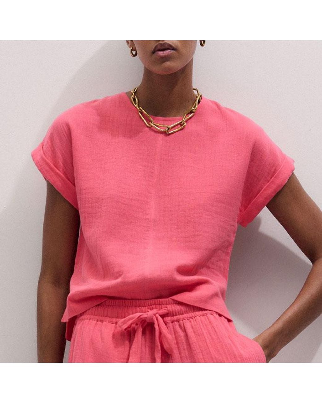 ME+EM Pink Cheesecloth T-Shirt