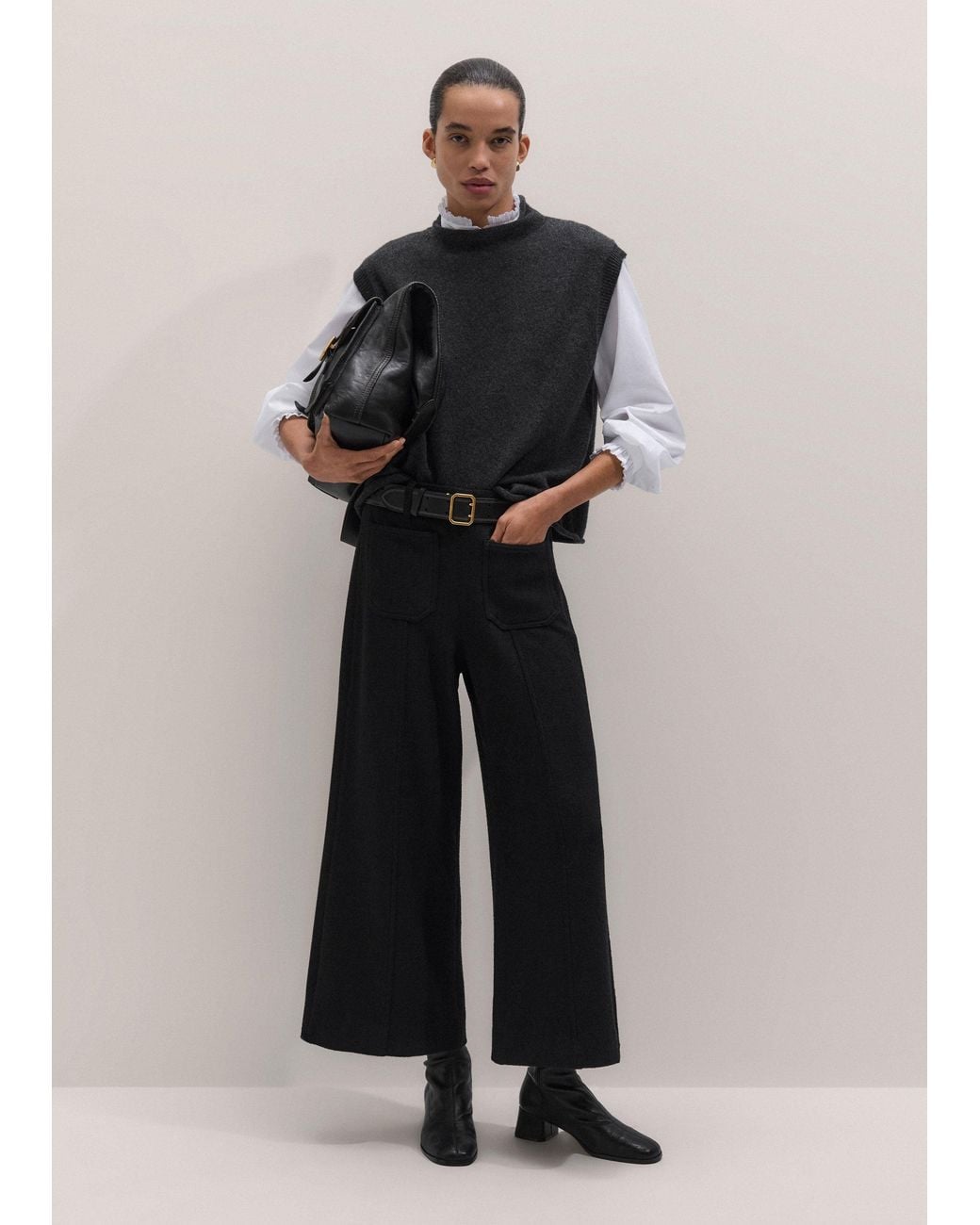 ME+EM Black Super Wide Crop Trouser