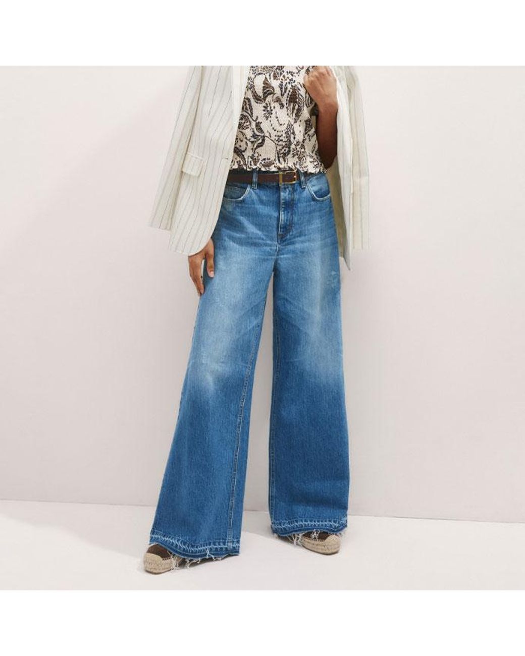 ME+EM Blue Silhouette Print Smock Top