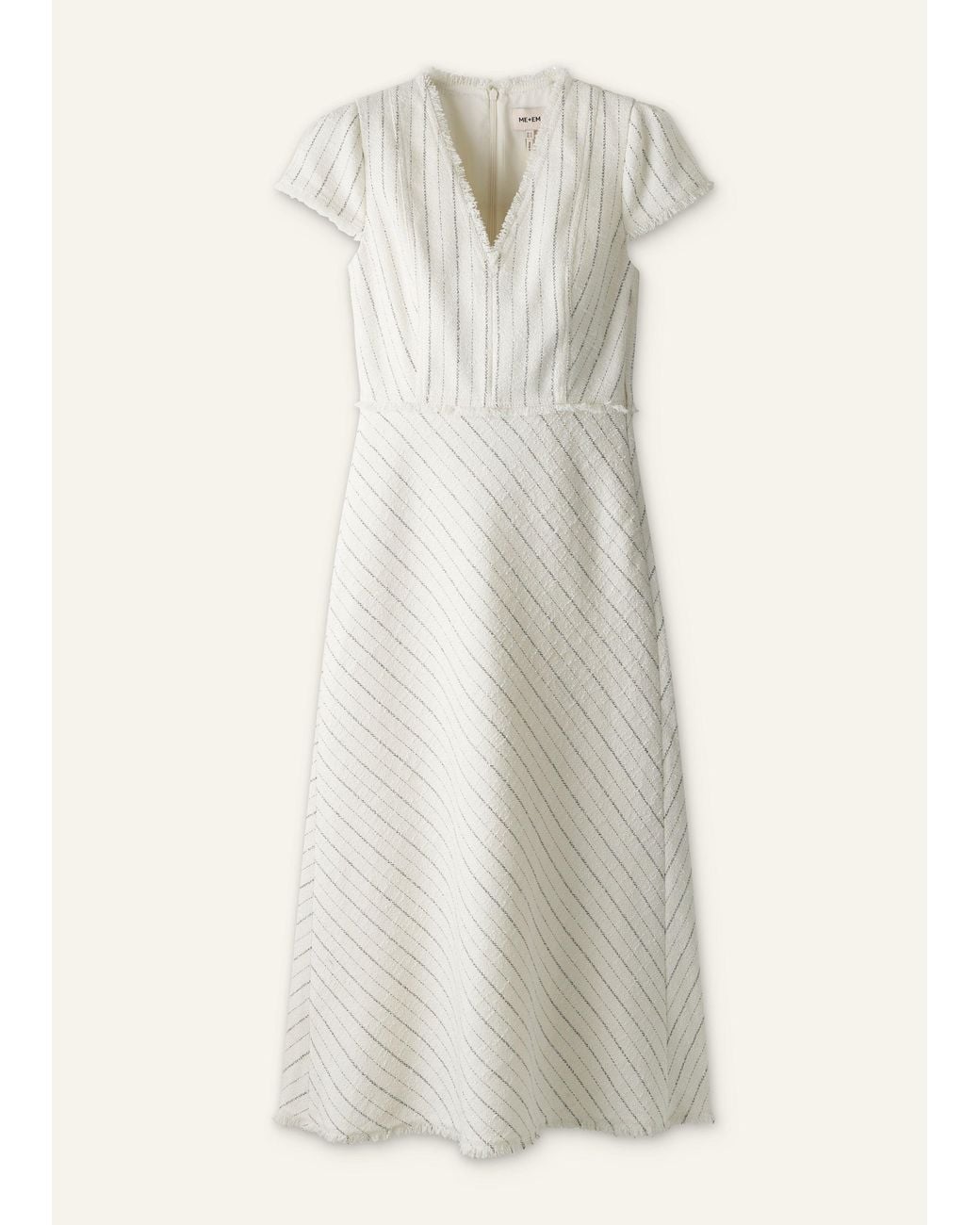 ME+EM White Textured Stripe Fit And Flare Midi Dress
