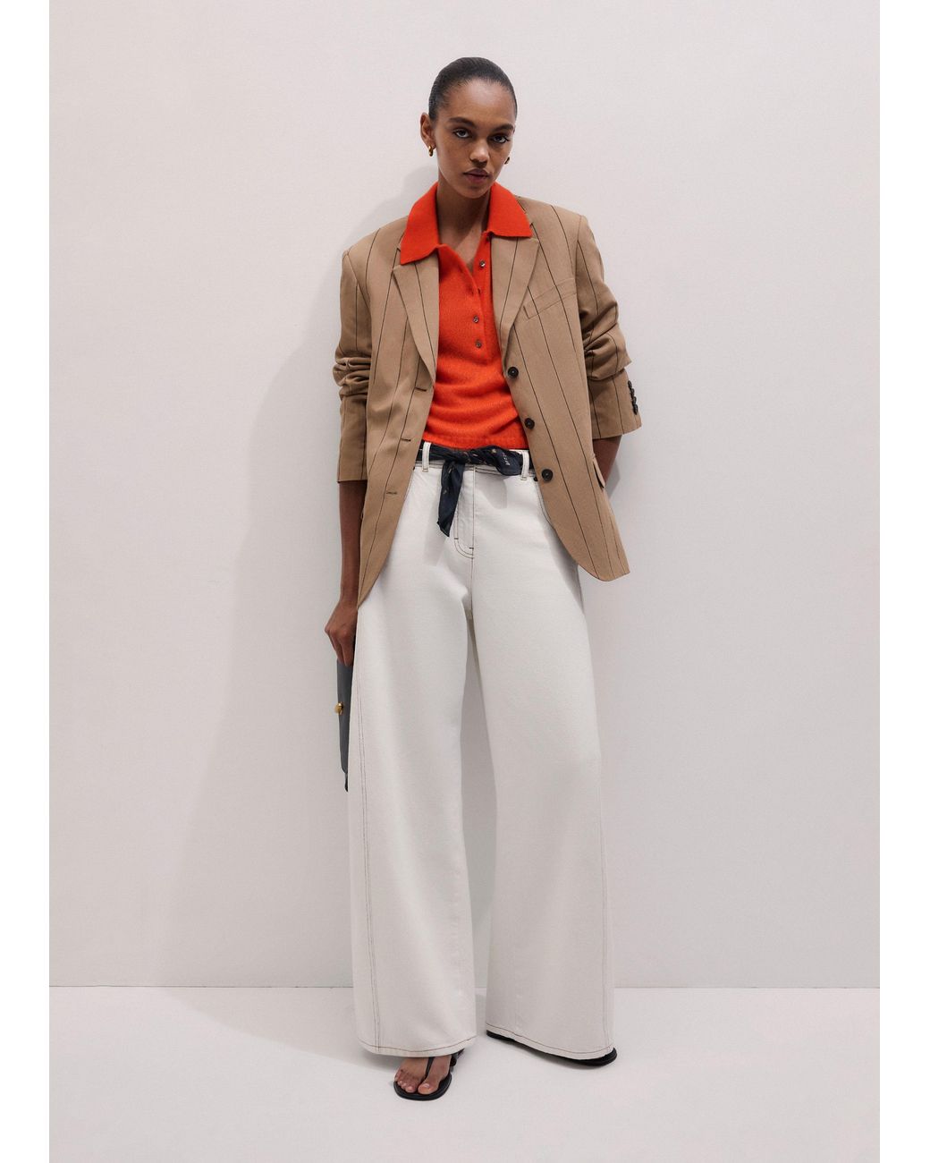ME+EM Orange Intelligently Oversized Pinstripe Blazer Tan