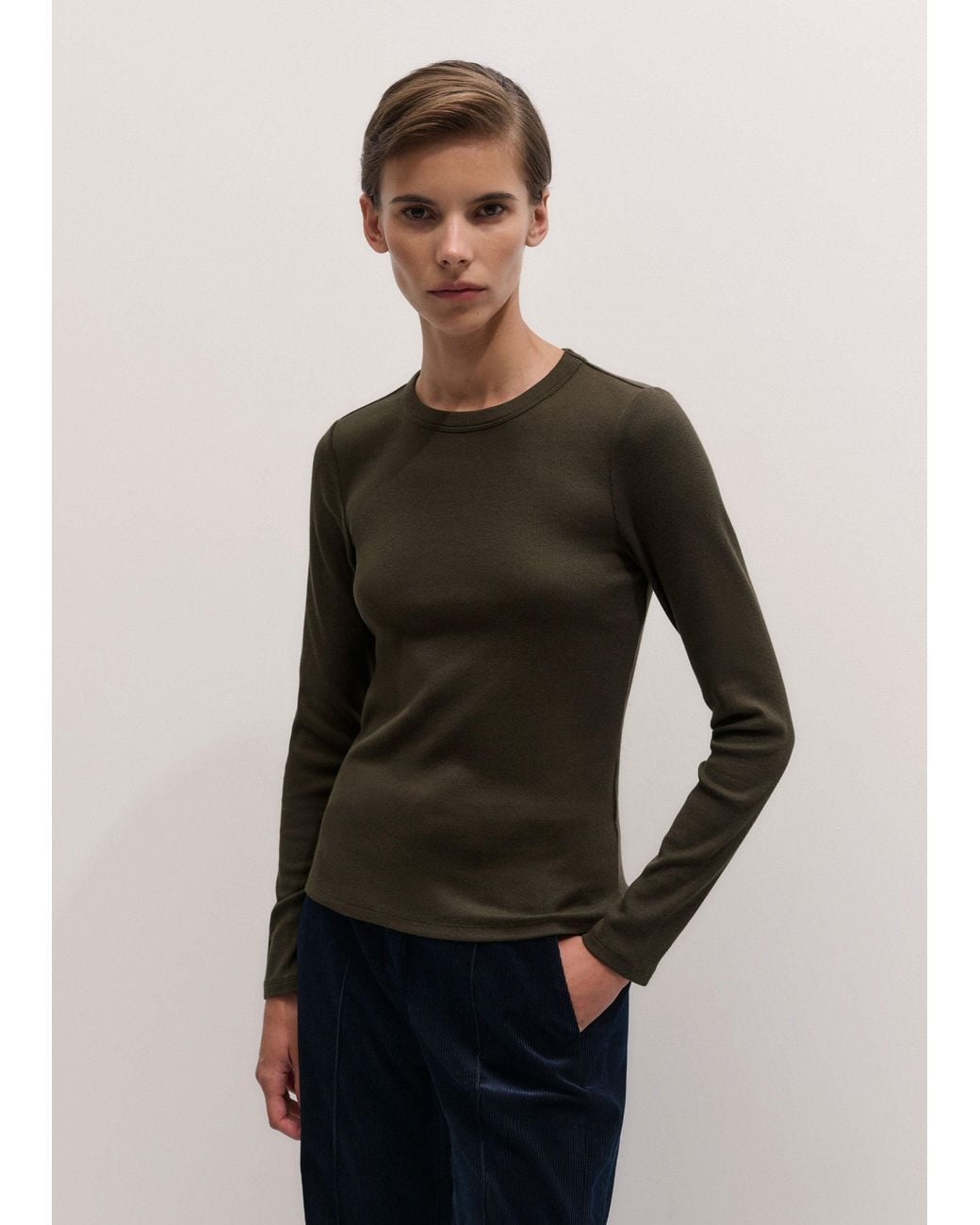 ME+EM Black Ultimate Rib Long Sleeve Top Rich Melange