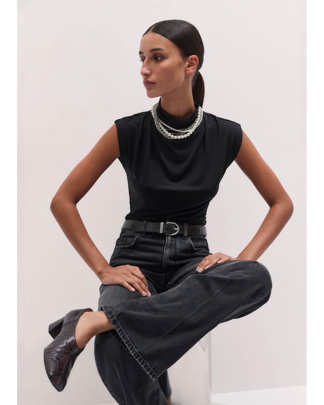 ME+EM Blue Sleeveless Drape Top