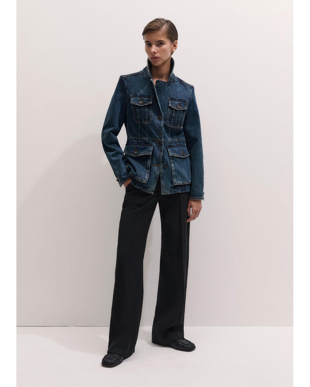 ME+EM Blue Slim Fit Utility Jacket Authentic Dark Wash