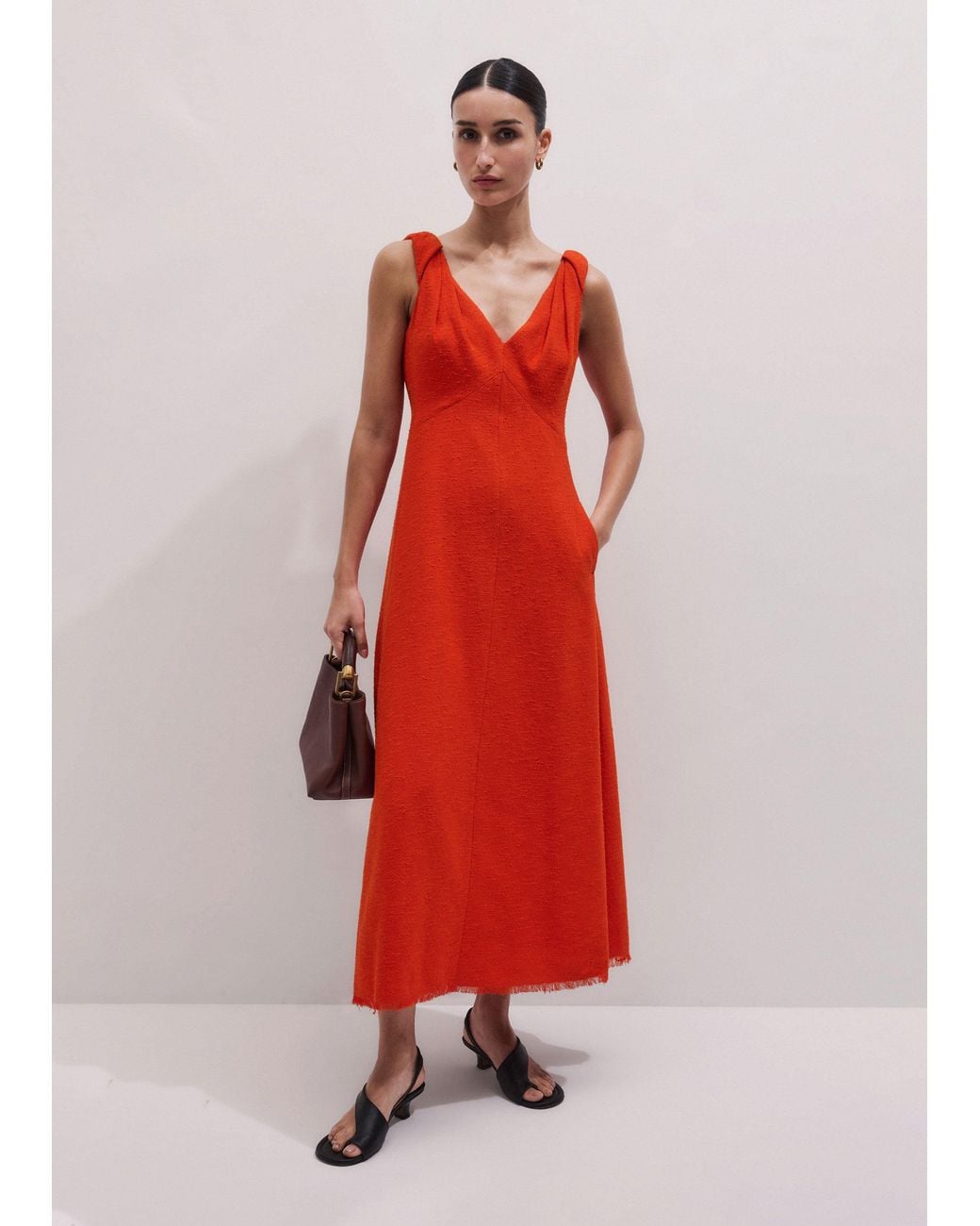 ME+EM Red Twisted Strap Fit And Flare Maxi Dress