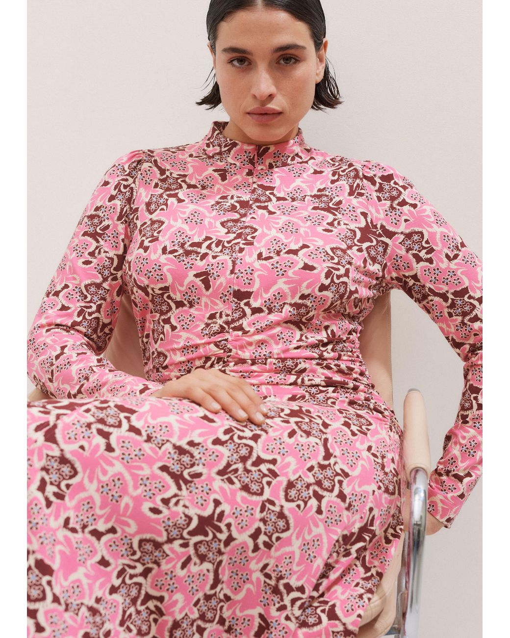 ME+EM Graphic Ribbon Floral Print Midi Dress in Pink | Lyst
