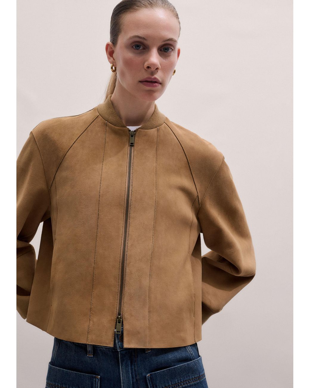 ME+EM Brown Luxe Bonded Swing Jacket