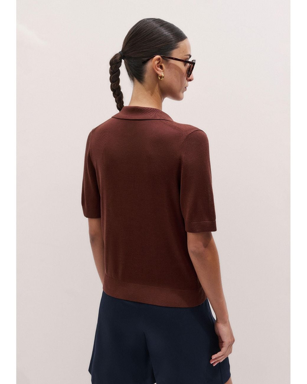 ME+EM Blue Silk Slim Knit Polo Tee