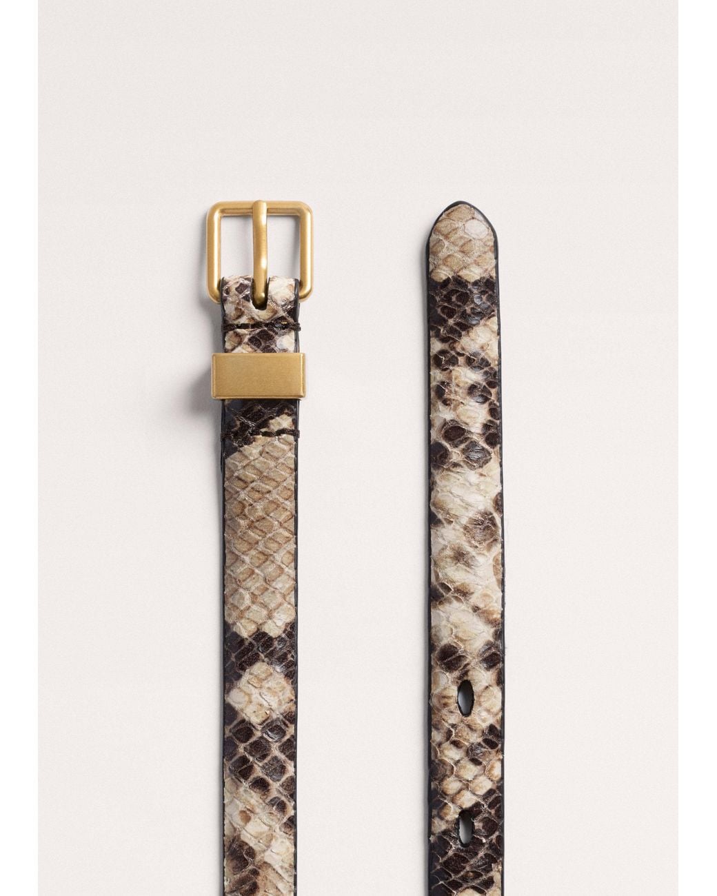 ME+EM Natural Snake Embossed Skinny Belt Tan