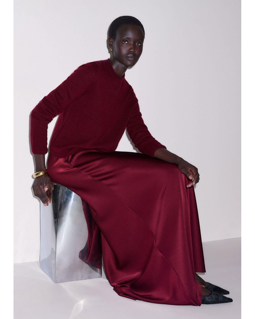 ME+EM Red Merino Cashmere Silk High Neck Straight Jumper