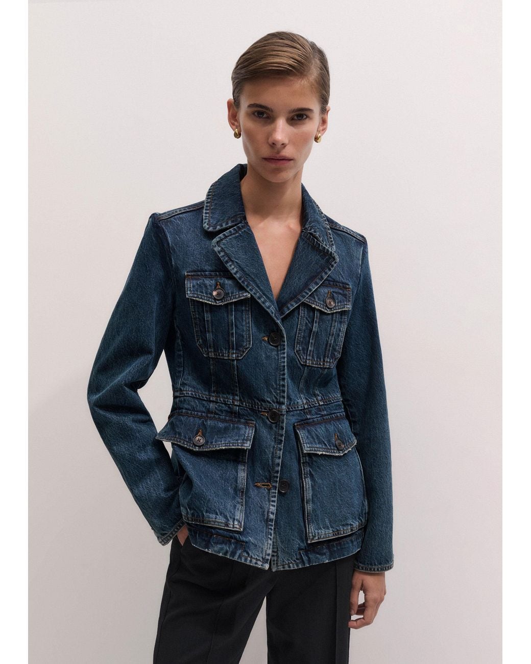 ME+EM Blue Slim Fit Utility Jacket Authentic Dark Wash