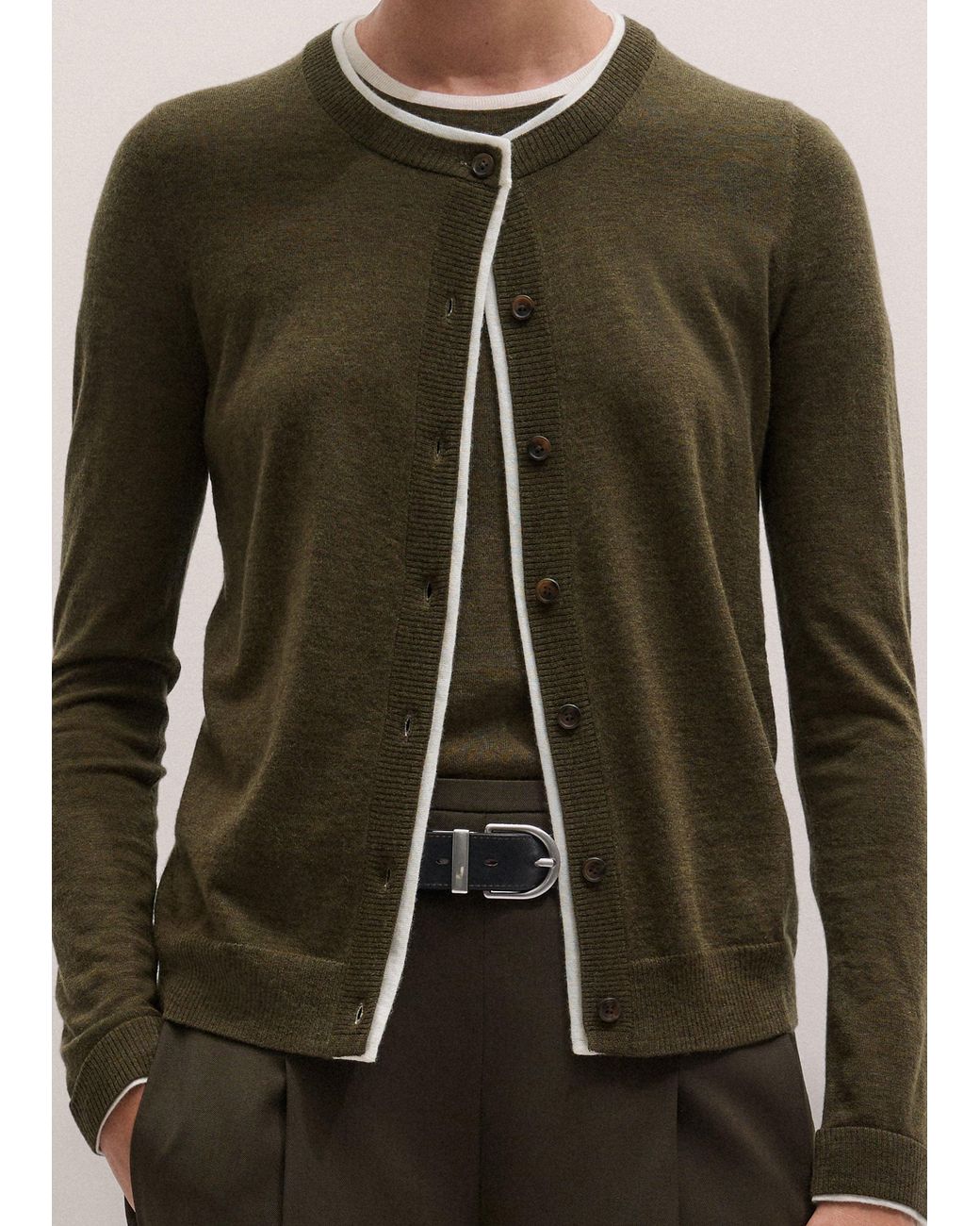 ME+EM Green Barely There Contrast Slim Cardigan Rich-Soft