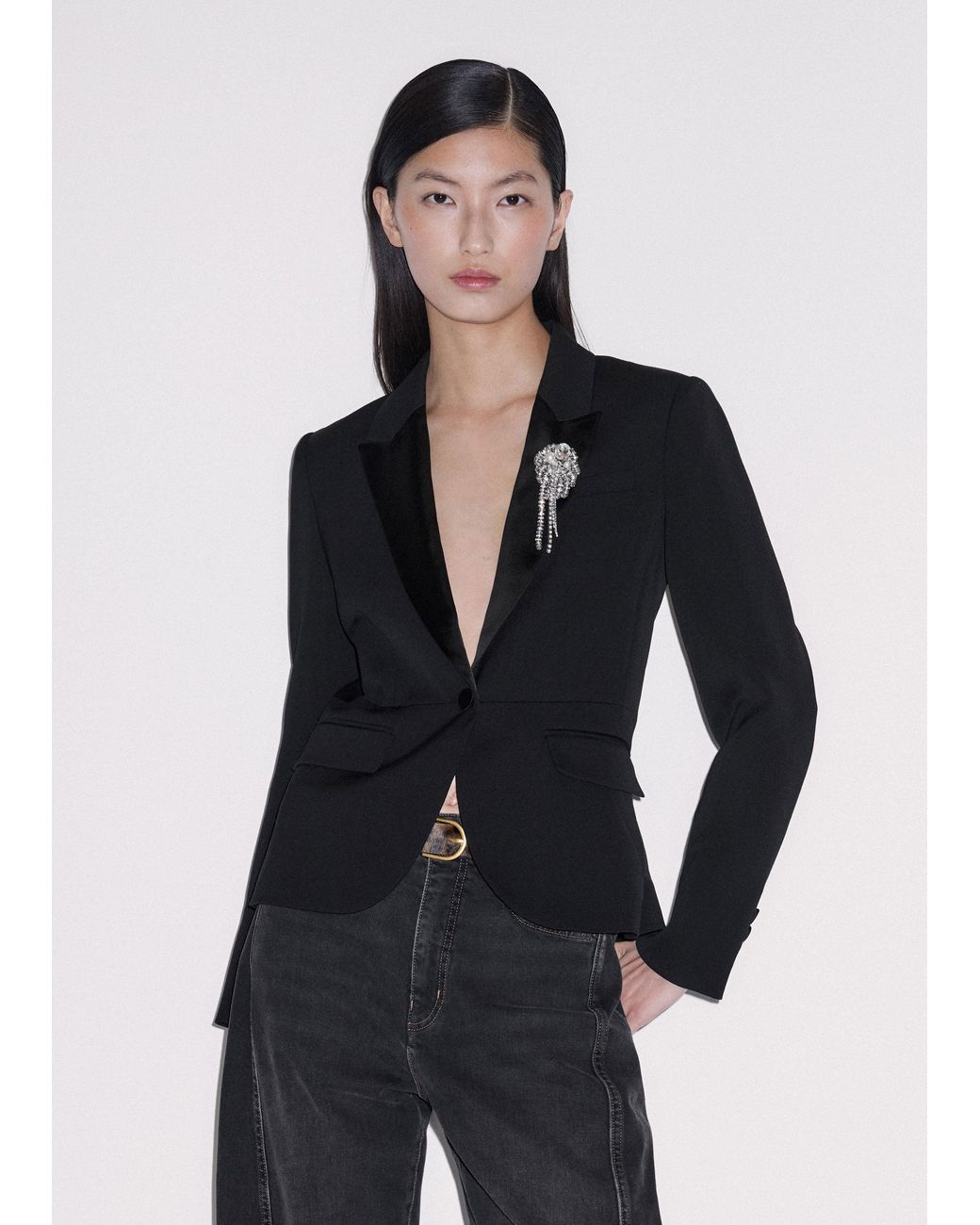 ME+EM Black Contour Tux Blazer