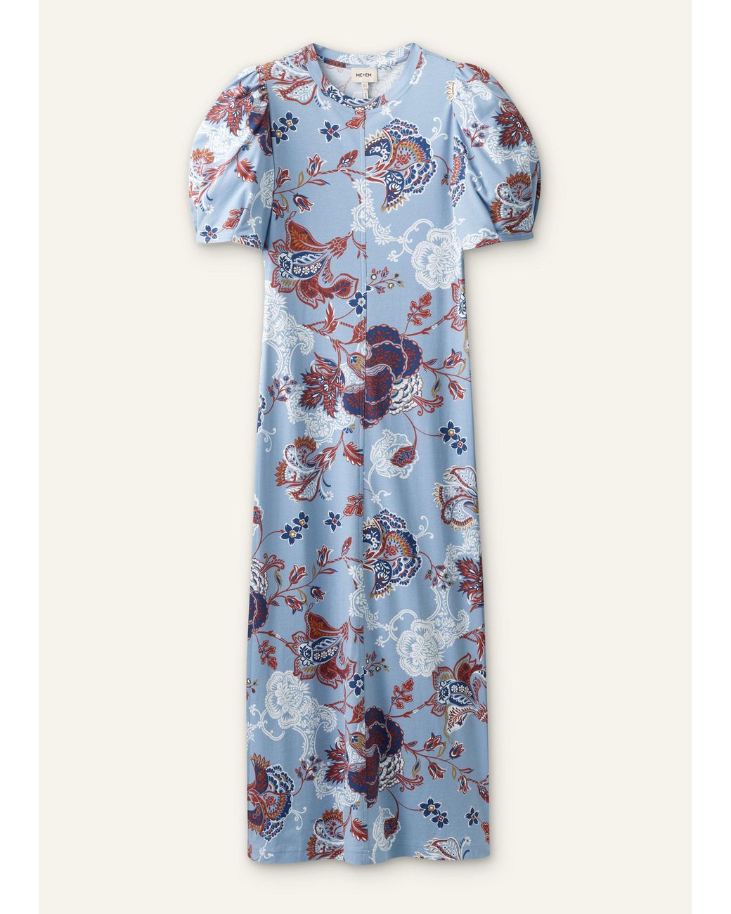 ME+EM Blue Grand Paisley Print Pouf Sleeve Maxi Dress