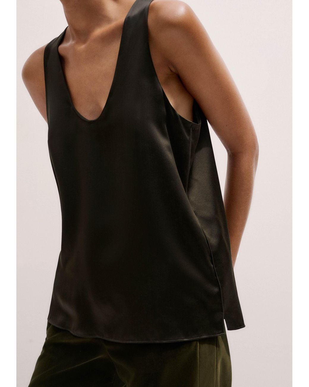 ME+EM Black Silk Satin Tank Top