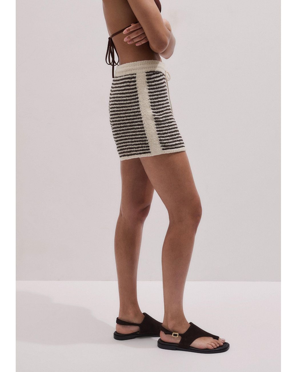 ME+EM Multicolor Textured Micro Stripe Knit Shorts Cocoa-Cream