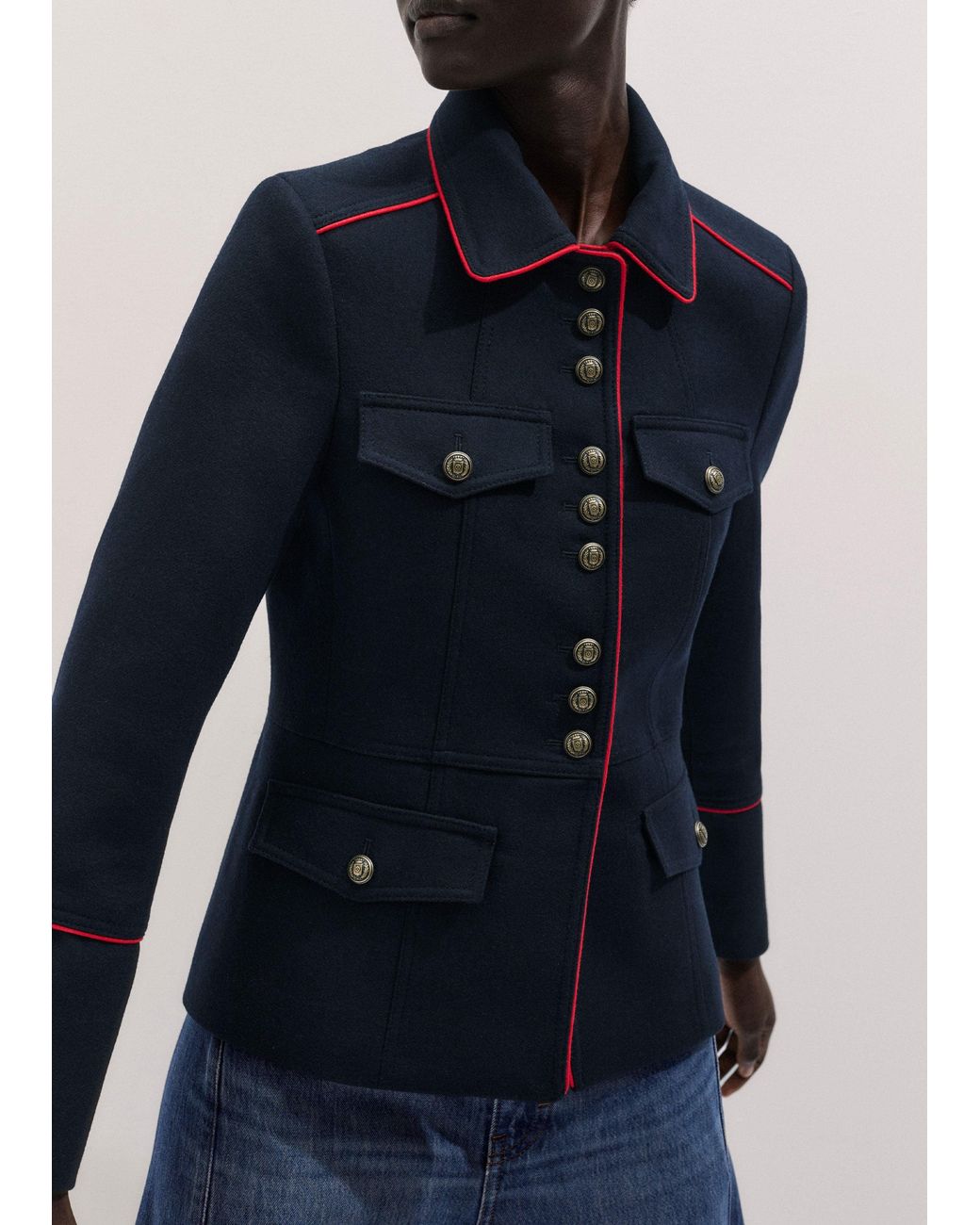 ME+EM Blue Slim Fit Piped Utility Jacket