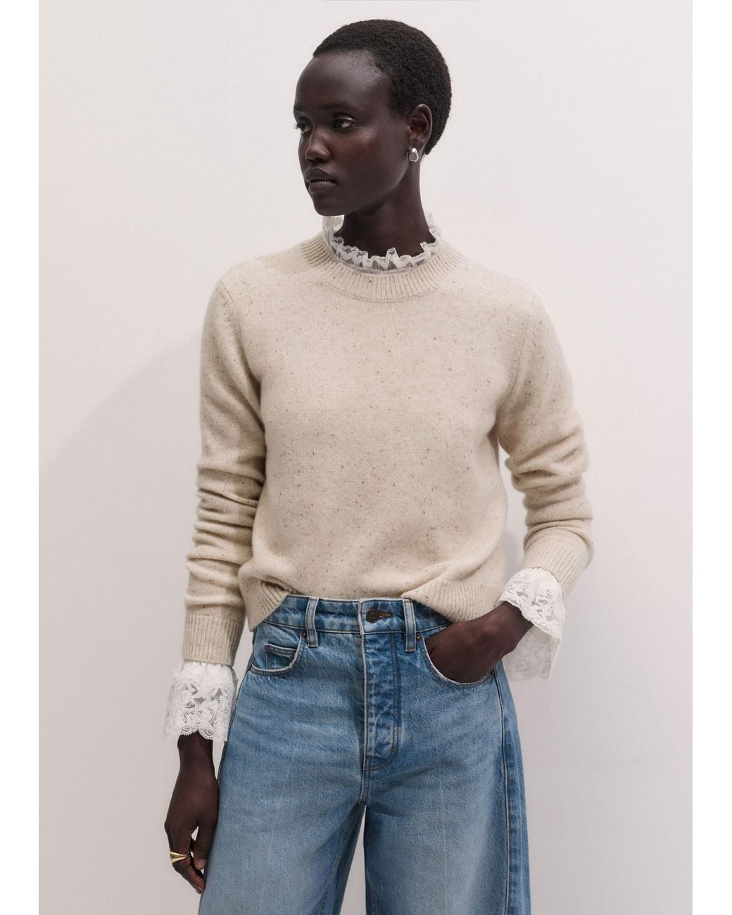 ME+EM Natural Relaxed Crop Sweater