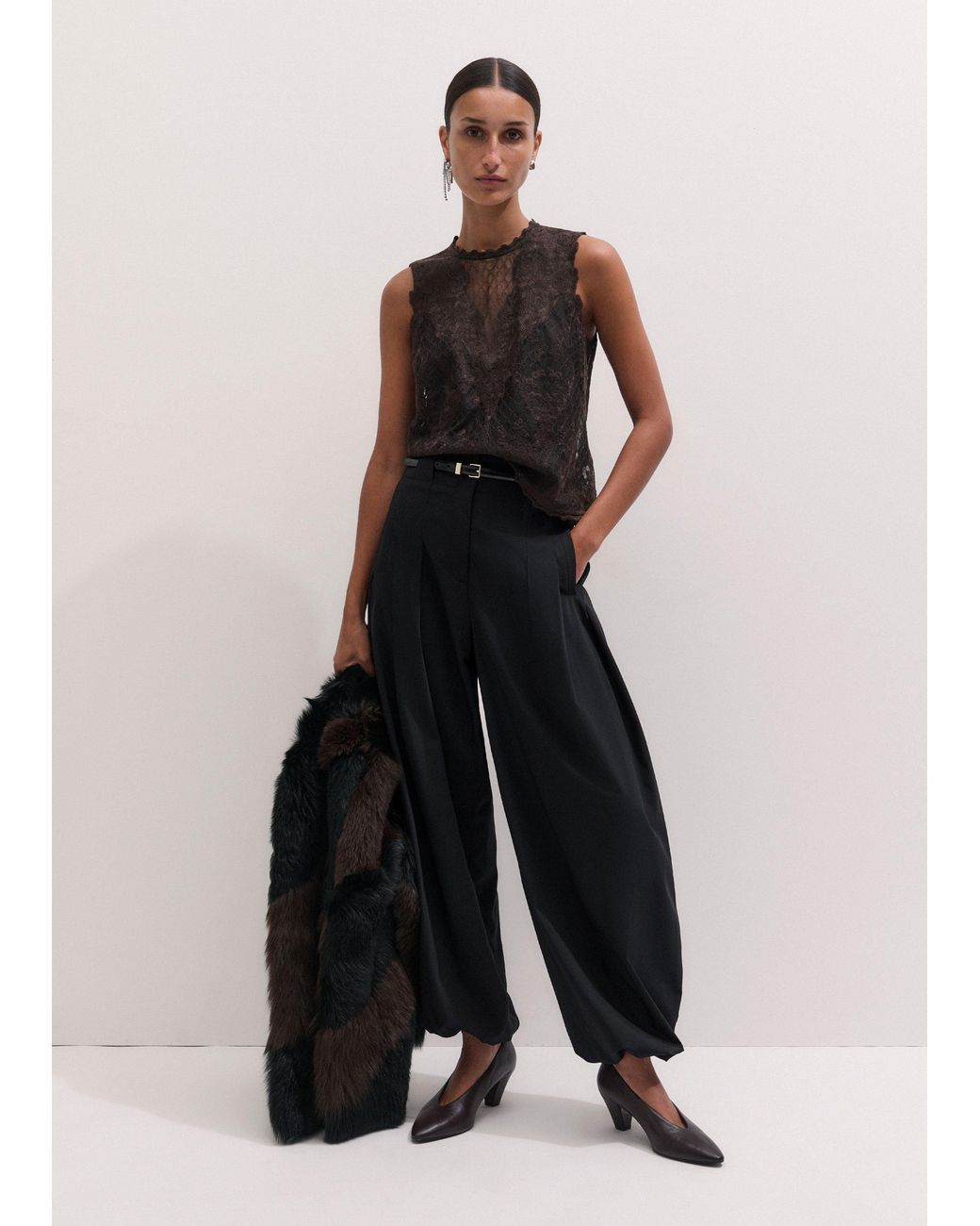 ME+EM Black Embroidered Tulle Top + Cami