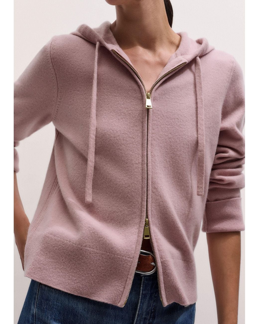 ME+EM Pink Cashmere Two Way Zip Straight Hoody