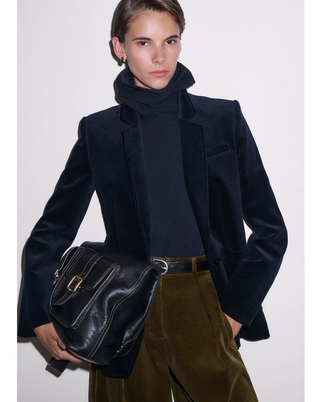 ME+EM Blue Patch Pocket Sharp Shoulder Blazer