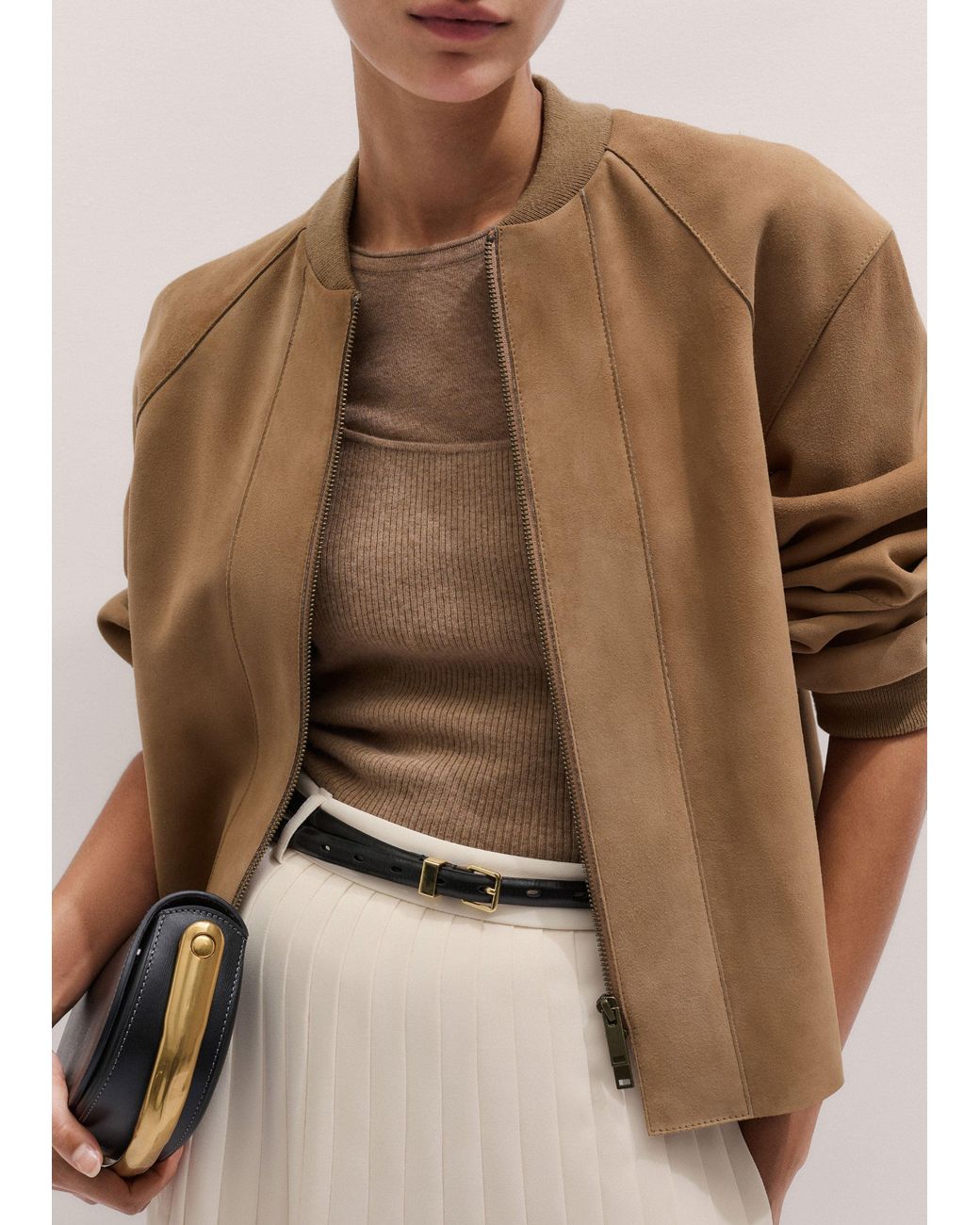 ME+EM Brown Luxe Bonded Swing Jacket