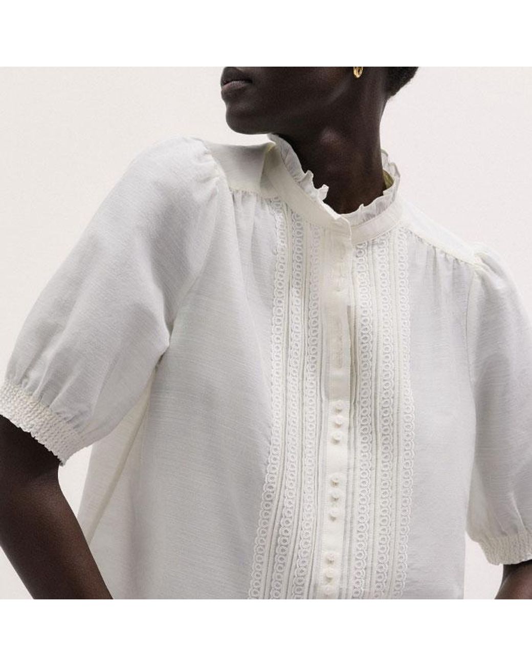 ME+EM Multicolor Silk Cotton Trim & Pintuck Detail Straight Blouse