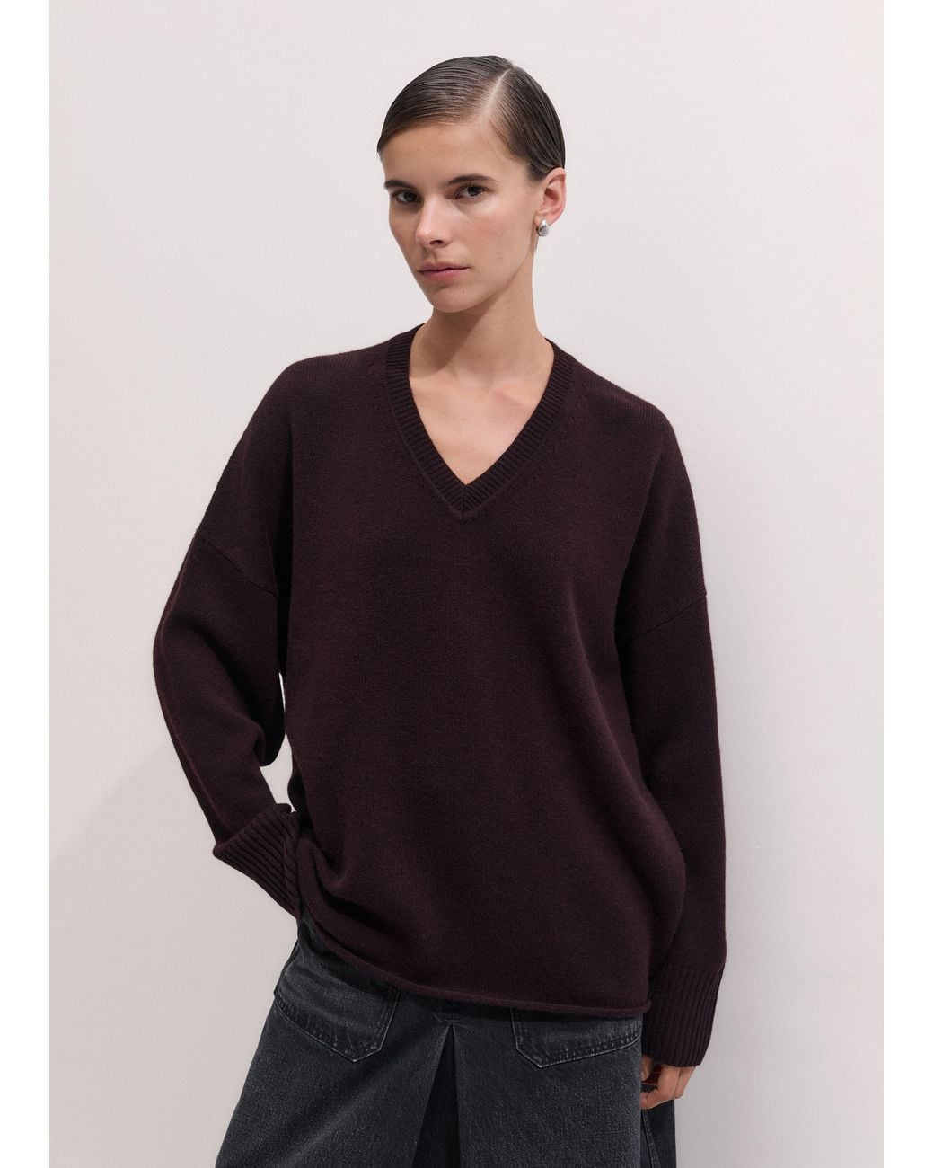 ME+EM Black V-Neck Relaxed Sweater