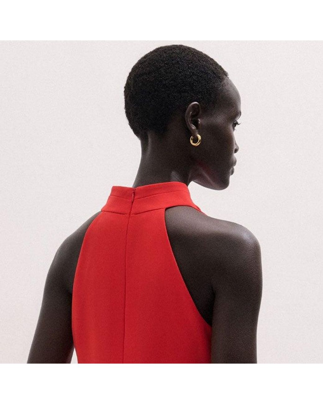 ME+EM Red Draped Neckline Straight Full Length Dress