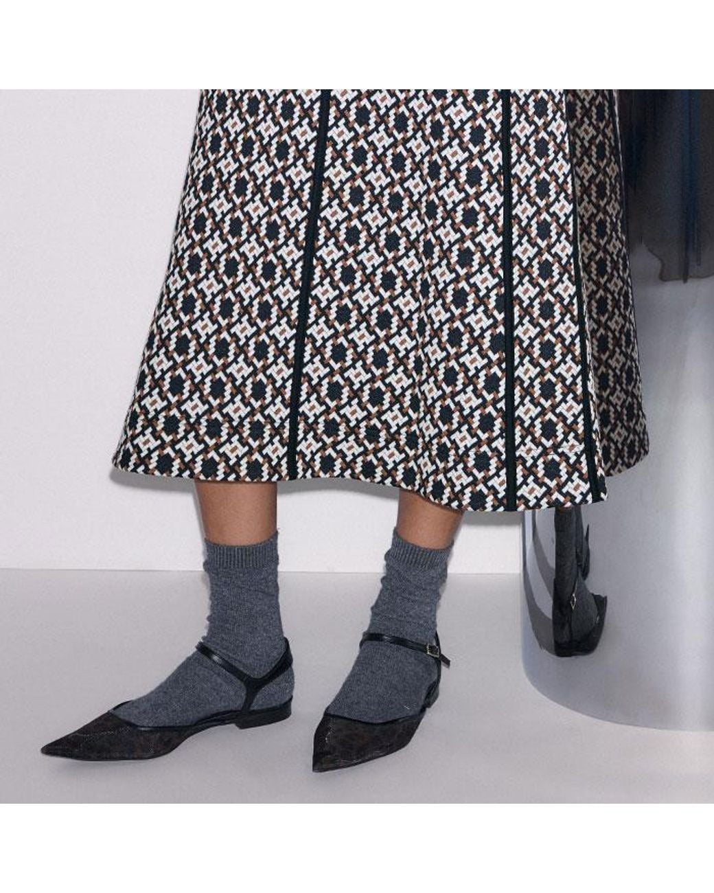 ME+EM Blue Graphic Jacquard Fit And Flare Midi Dress