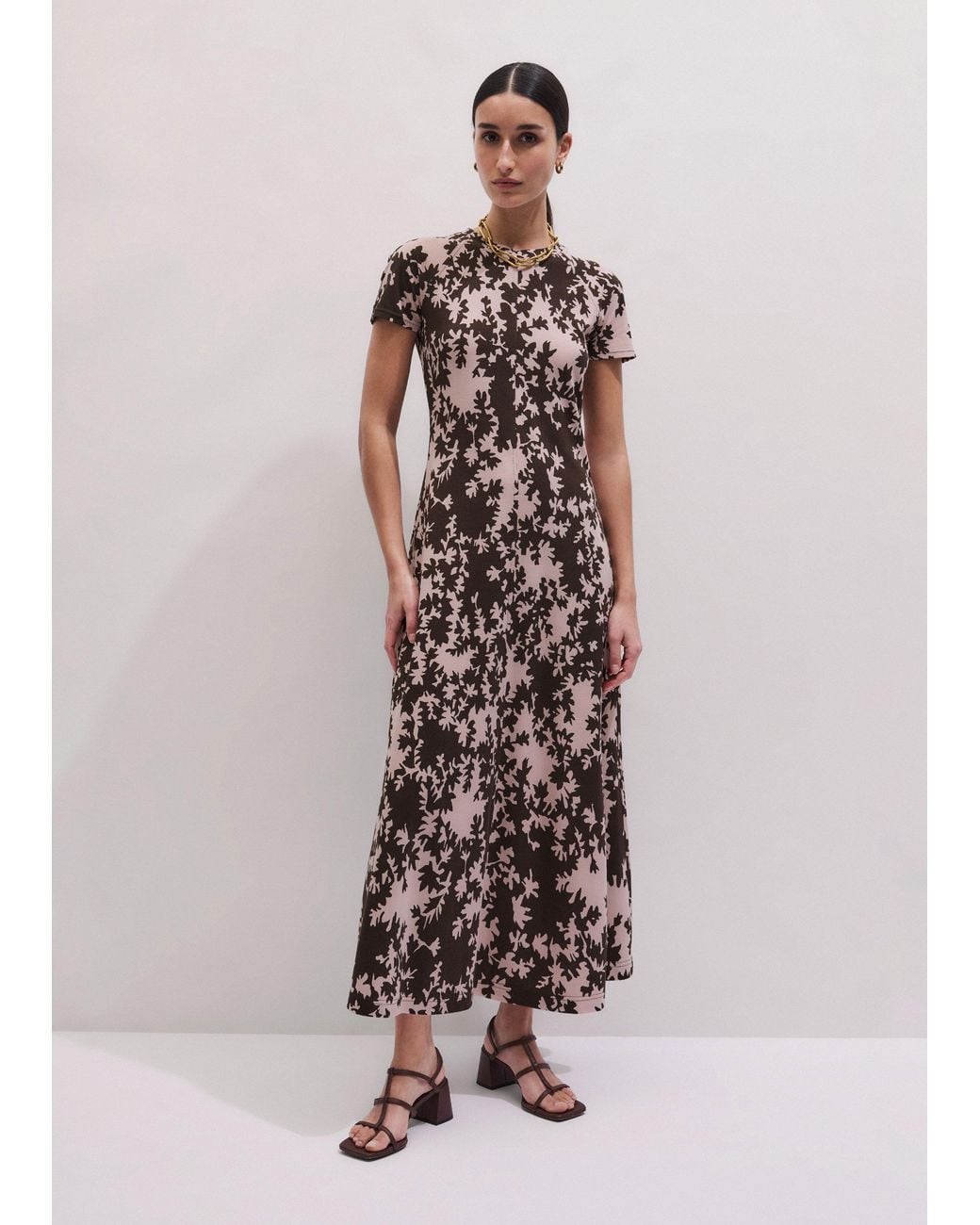 ME+EM White Speckled Bloom Print Raglan Sleeve Maxi Dress Blush-Cocoa