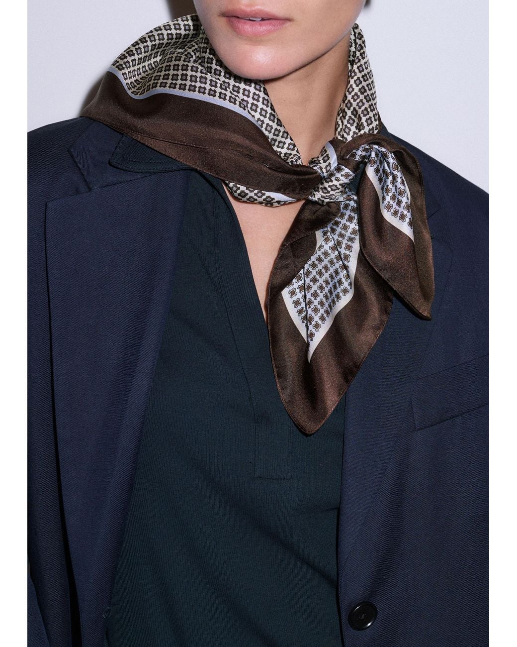 ME+EM Blue Reversible Geometric Print Scarf Chambray-Dark Cocoa