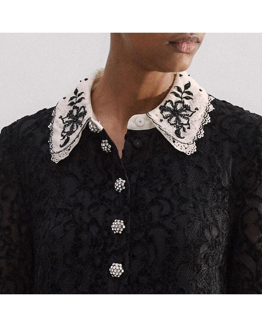 ME+EM Lace Collar Shift Dress in Black | Lyst ME+EM Lace Collar Shift Dress in Black | Lyst