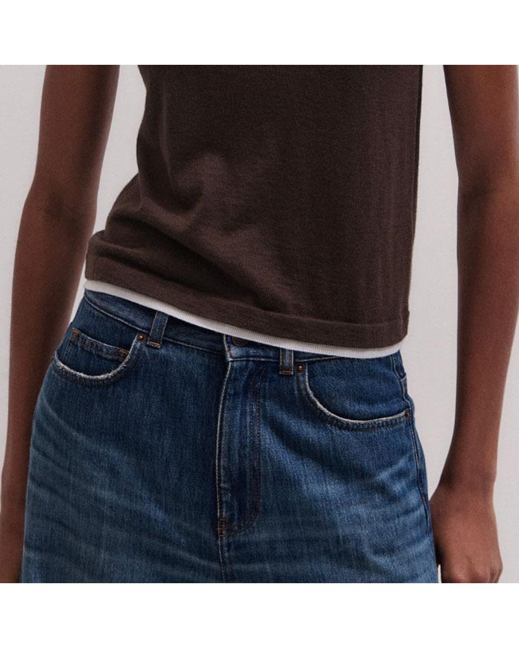 ME+EM Blue Barely There Contrast Trim Knit Baby Tee