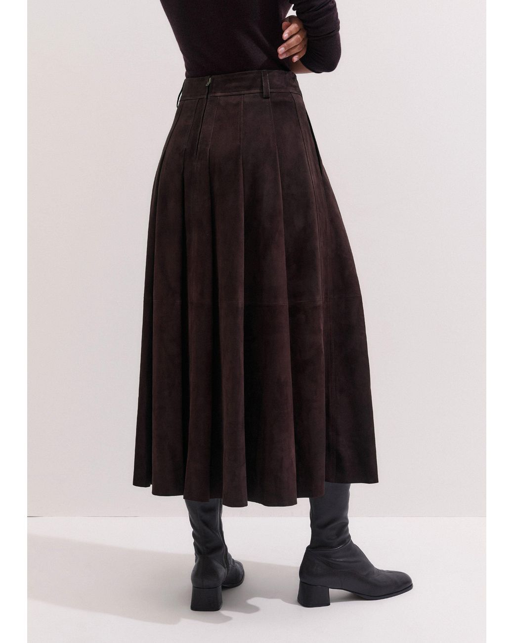 ME+EM Black Suede Pleated Maxi Skirt