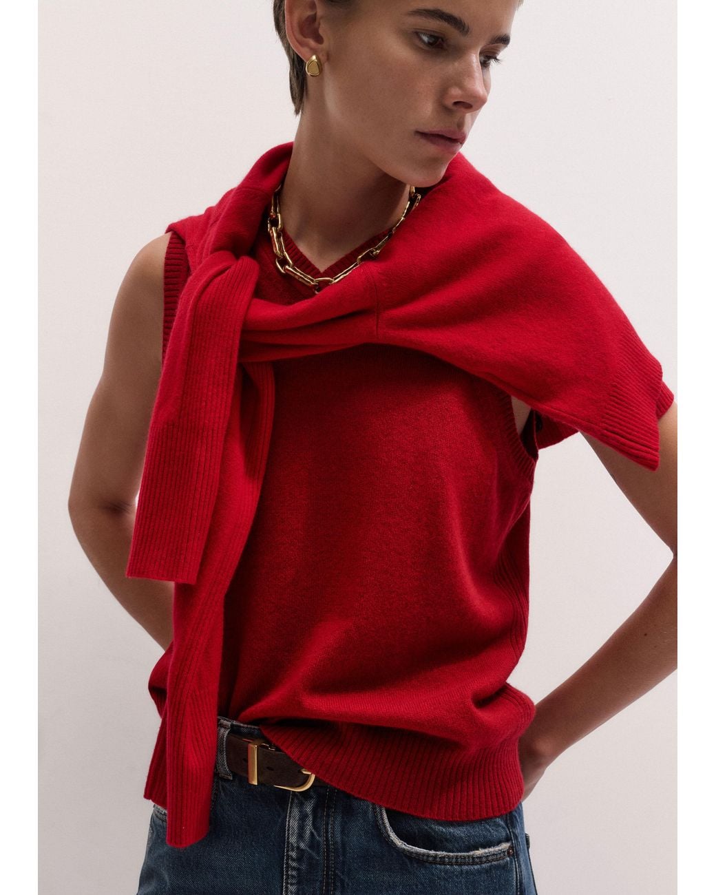 ME+EM Red V-Neck Relaxed Knit Tank