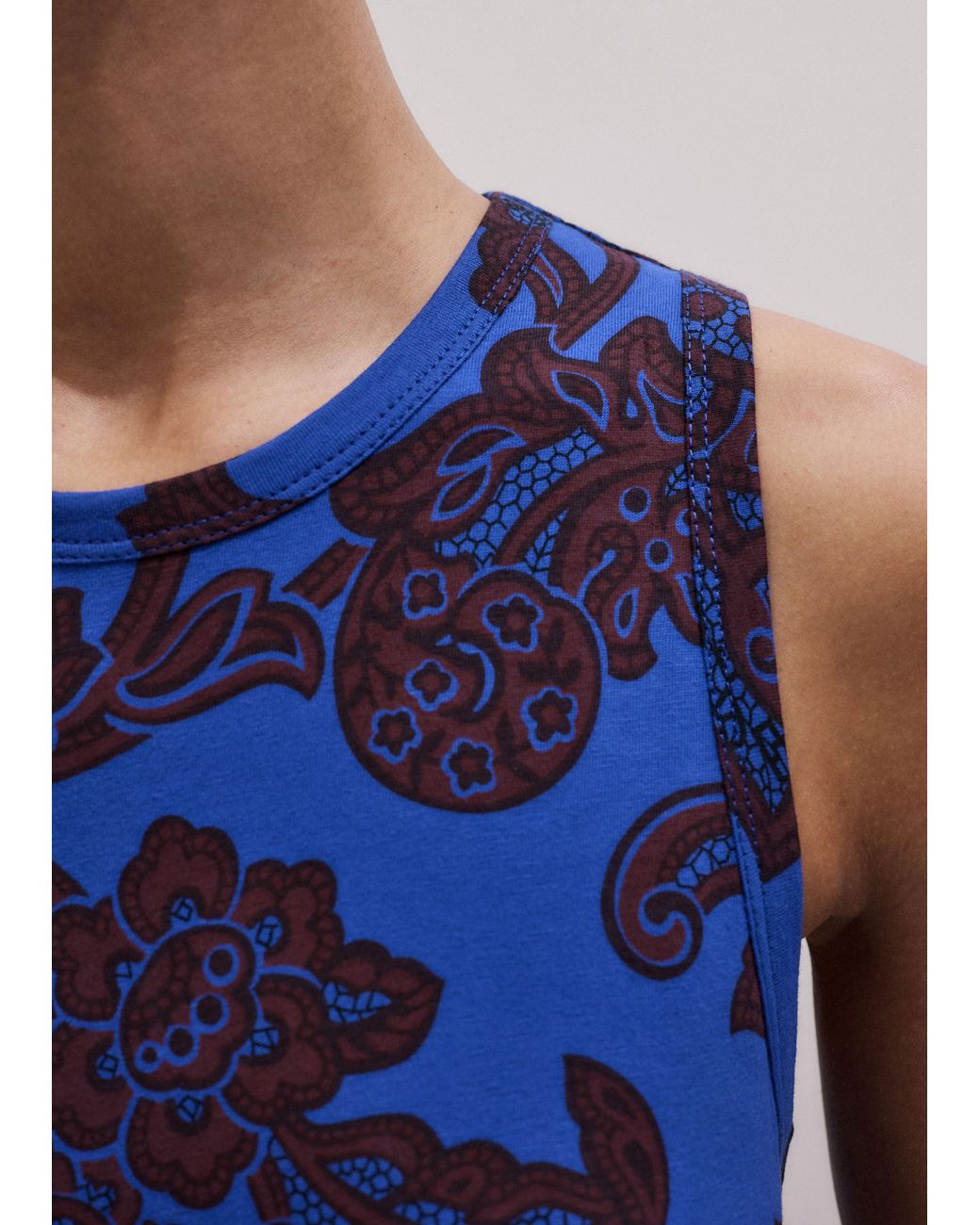 ME+EM Blue Ornate Lace Floral Print Swing Maxi Dress